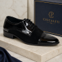 Pantofi barbati negri din piele naturala lac si velur cu siret GKR819LVN